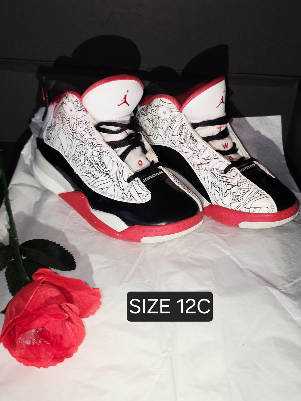 Jordan Kids White, Black & Red Graphic Basketball Sneakers